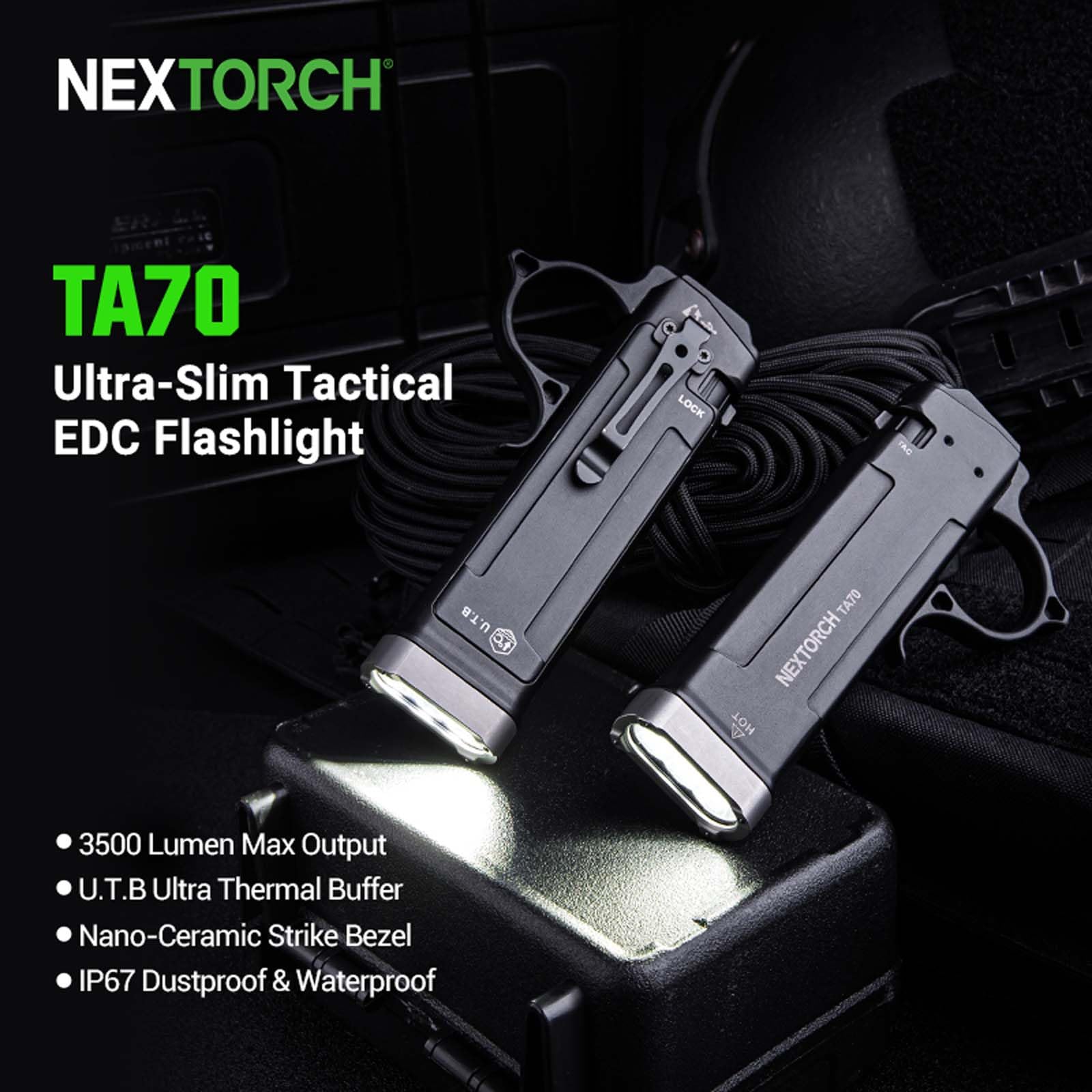 NEXTORCH TA70 EDC 高輝度3500ルーメン タクティカルライト NEXTORCH TA70 EDC Tactical Flashlight,Flat Flashlight Rechargeable