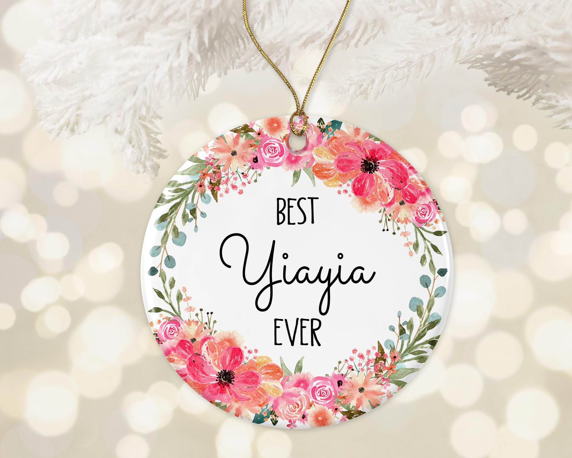 Christmas Tree Decoration 7.3cm, Best Yia Yia Ever Yia Yia Flower Christmas Ceramic Hanging Personalised Ceramic Xmas Ornament Unique Christmas Baubles For Holiday Home Decor Ornament