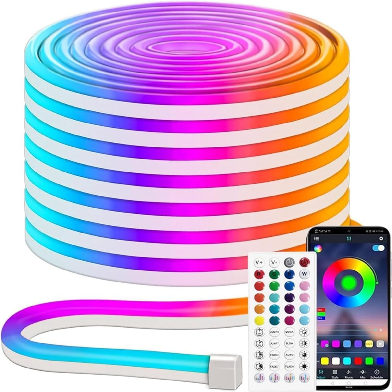 iNextStation RGB Striscia LED 5M, 12V Striscia luminosa al neon Flessibile con APP e telecomando, cambio di colore, sincronizzazione musicale per gioco, festa e decorazioni per interni esterni