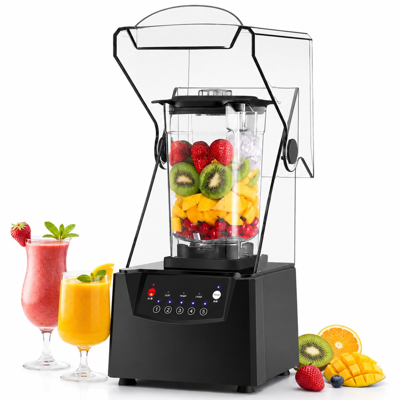 Blender o Dużej Pojemności 1,8 L, Blender Gastronomiczny do Smoothie 2200 W z Osłoną Wyciszającą, Silnikiem 17 000 obr./min i 5 Programami do Kawiarni, Baru, Klubu, Stoiska z Napojami