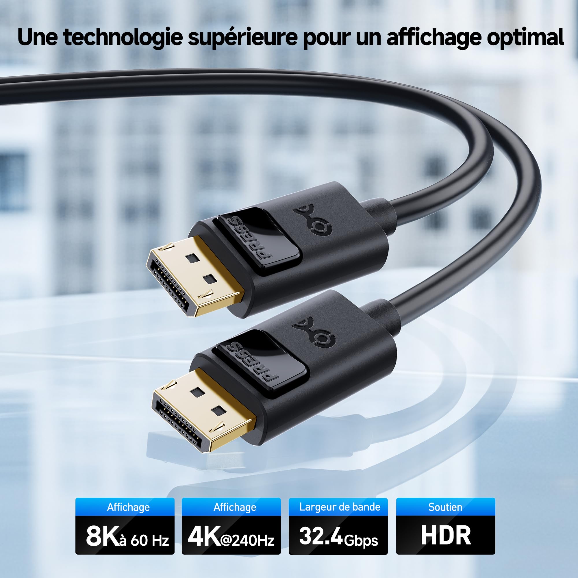 Cable Matters [Certifié VESA] 3m Cable Displayport 1.4 Câble Displayport 8K Câble Display Port 1.4 avec résolution vidéo 8K 60Hz / 4K 240Hz et Prise en Charge HDR