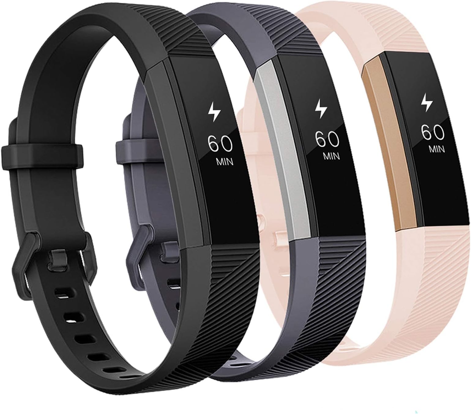 GEAK Bands Compatible with Fitbit Alta & Alta HR, 3 Pack Soft Silicone Wristbands with Secure Metal Buckle for Men & Women, Small & Large