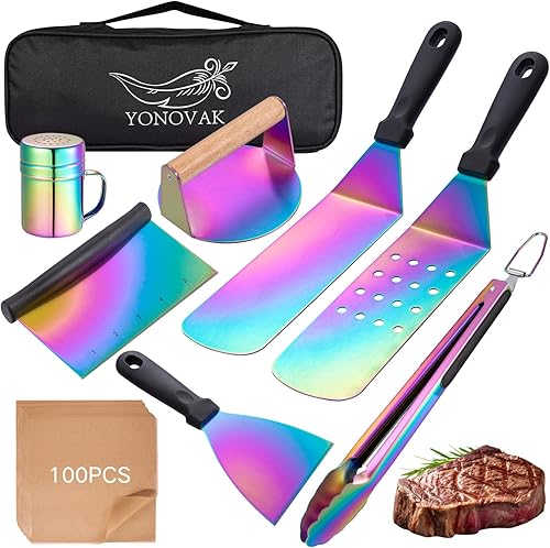 Kit de accesorios de parrilla de arco iris, accesorios de plancha antioxidante para Blackstone y Camp Chef, accesorios de plancha plana con prensa