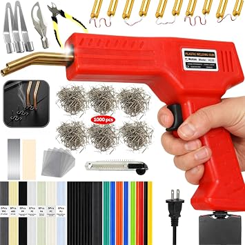 Upgraded 220W Plastic Welder Kit for Car Bumper Repair, 2-in-1 Hot Stapler & Plastic Welding Gun, Fix Cracked Plastic in Seconds, with1000 Staples &100 Welding Rods, Easy DIY Automotive Repair tool