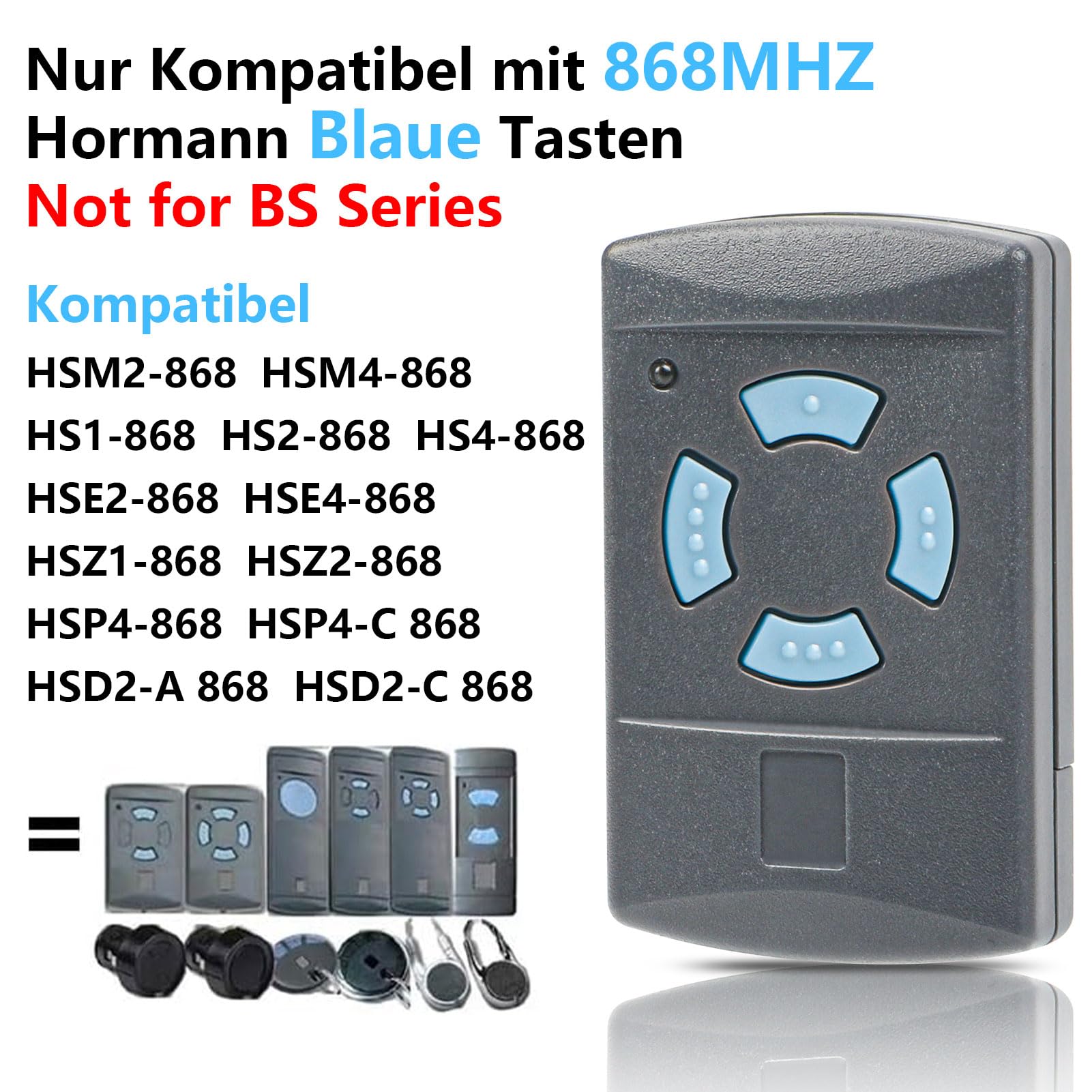 868.3MHz Garagentoröffner, Handsender fur Hörmann, Garagentor Fernbedienung Kompatibel mit Hörmann HSM2 HSM4 HS1 HS2 HS4 HSE2 HSE4 HSZ1 HSZ2 HSP4 HSP4-C HSD2-A HSD2-C, Enthält 2 Batterien (2 Stück)