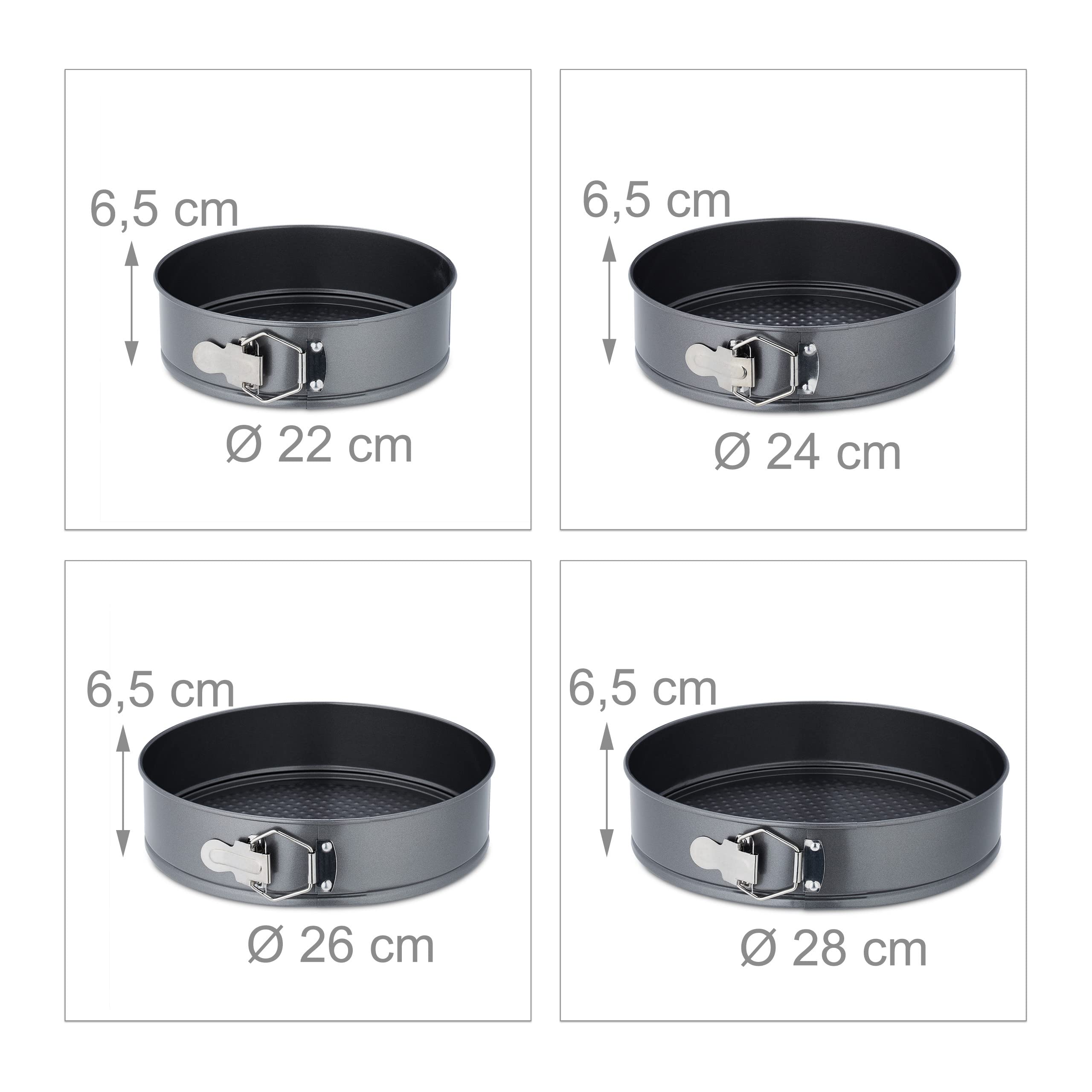 Relaxdays Set 8 Teglie Rotonde per Dolci, Ø 14/16/18/20/22/24/26/28 cm Acciaio Inox Rivestimento Antiaderente, Antracite