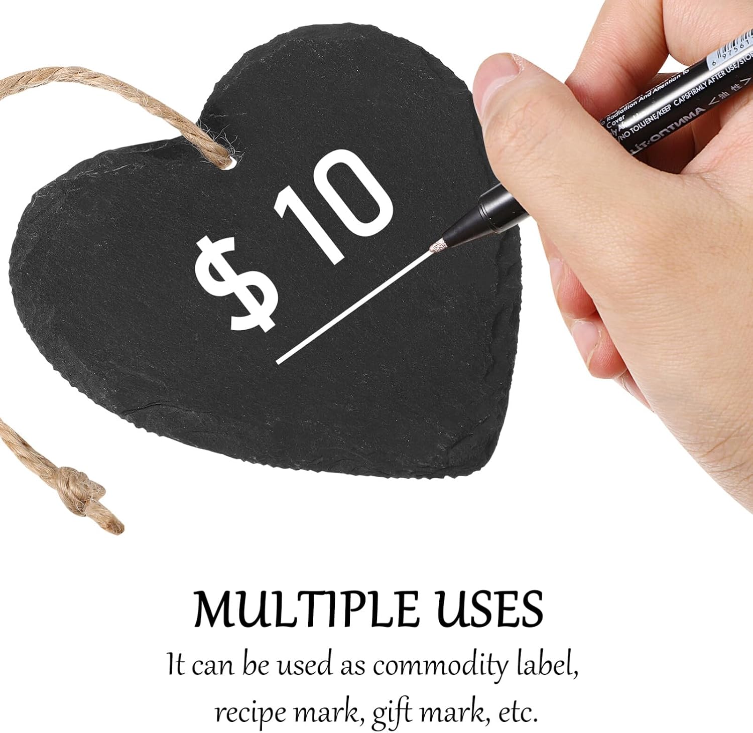 TEHAUX 3pcs Hanging Chalkboard Signs, Heart Shape Erasable Message Board Sign with Hanging String, Ideal or Christmas Party Wedding Decoration