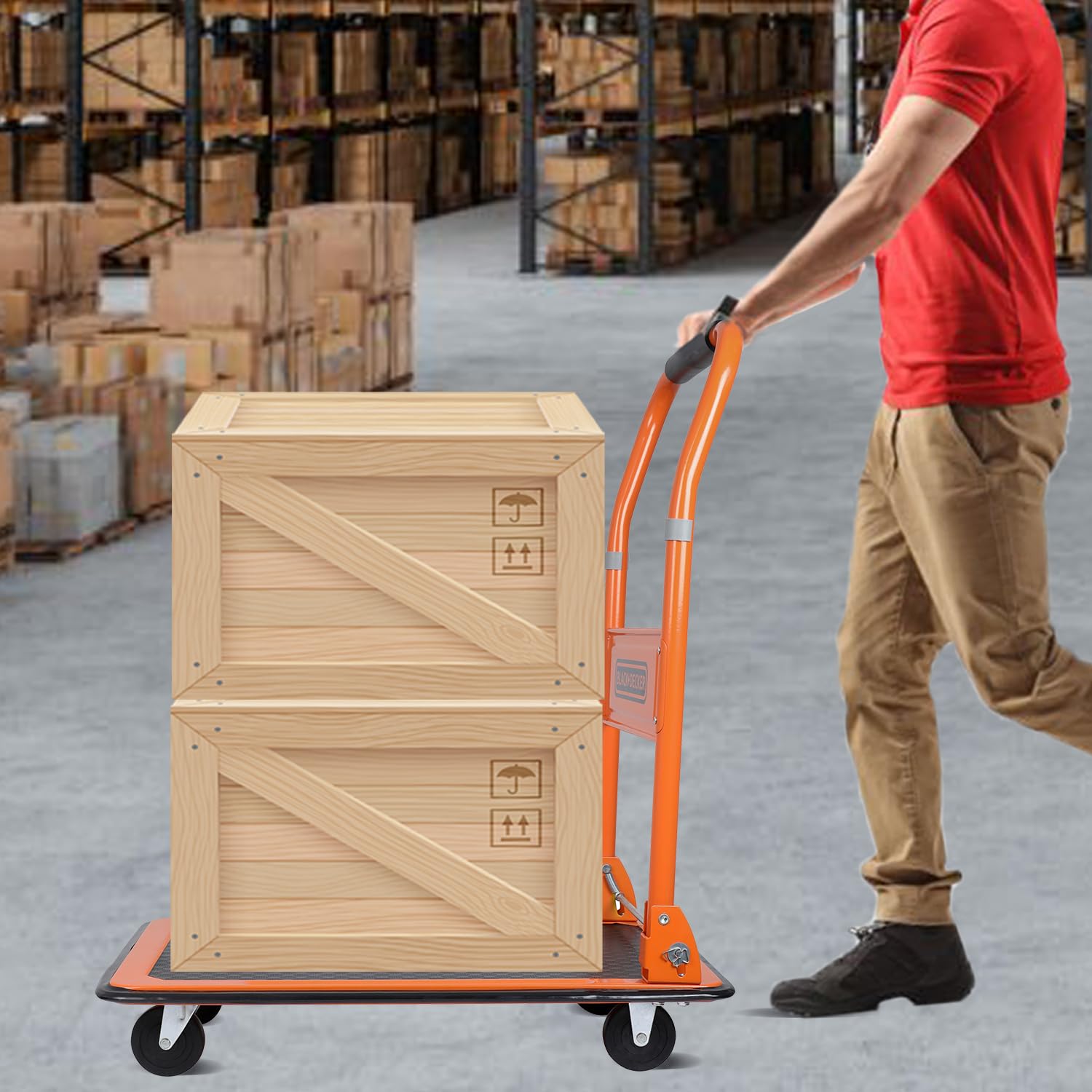 BLACK+DECKER BXWT-H303 Chariot à roulettes - Diable Pliant Max. 80KG - Chariot Plateforme 60 x 40 x 80,5 cm - Diable Demenagement avec Poignée - Facile à Ranger - Acier