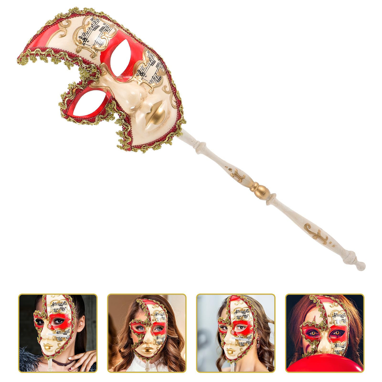 SOLUSTRE 4 Pezzi Maschera Mezza Faccia da Festa, Leggera, Semplice, Rossa