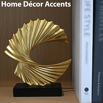 Gold Ocean Wave Sculpture, Resin Tabletop Decor for Home & Office