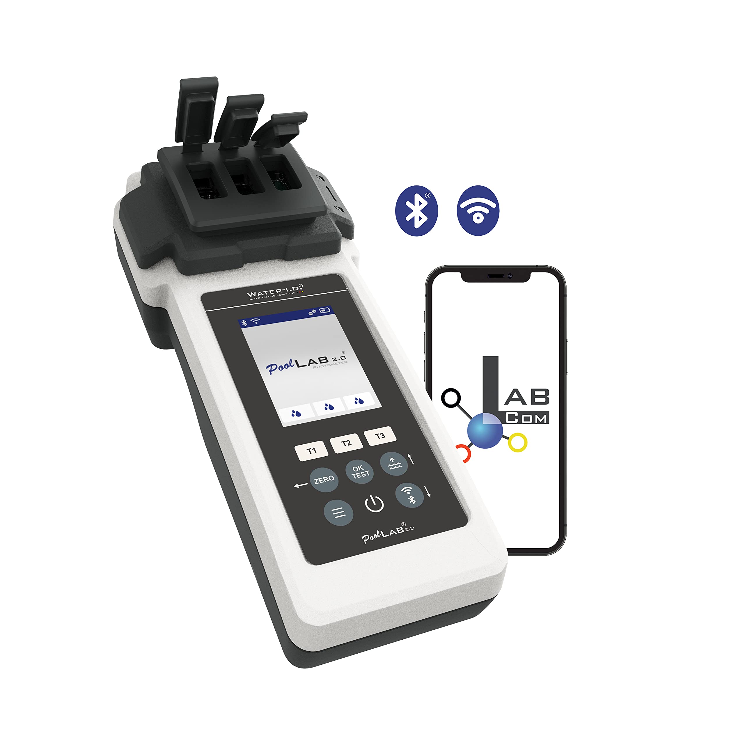 PoolLab 2.0 mit 70 Testtabletten Edition für MediMuc - 24 Parameter - Bluetooth, WiFi, 2.4 Zoll Farbdisplay, App