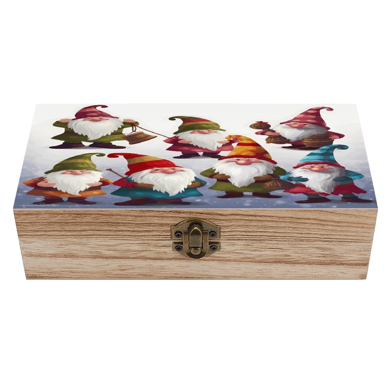 LZQPOEAS Xmas Funny Gnomes Wooden Box Storage Space to Organize Jewelry in A Beautiful Small Storage Box Decorative Card Boxes Memory Treasure Boxes for Crafts And Photo Storage