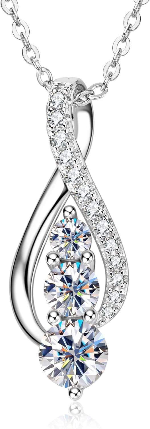 AINUOSHI Infinity Moissanite Necklaces for Women, 925 Sterling Silver Moissanite Pendant Necklace 2ct D Color VVS1 Clarity, White Gold Plated Dainty Necklace for Women Jewelry Gifts