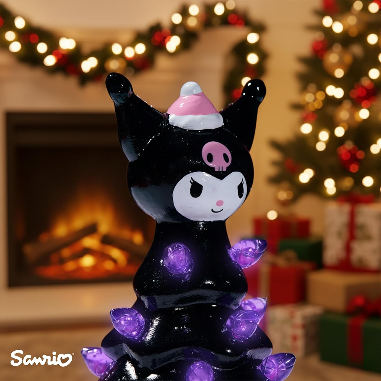 Sanrio Kuromi Light-Up Ceramic Christmas Tree | Battery-Powered Mood Light | 6 Inches Tall