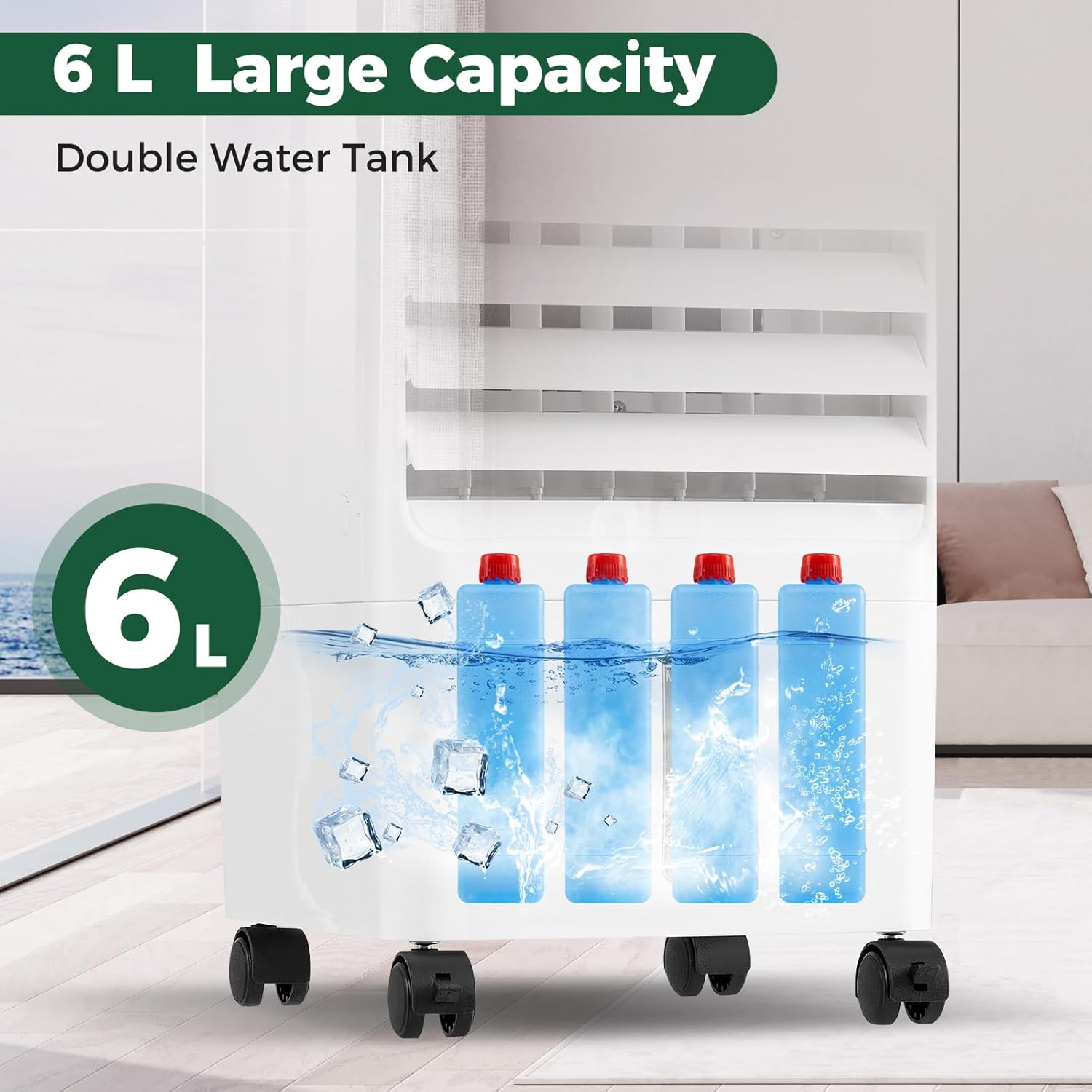 COSTWAY Evaporative Air Cooler, Include Remote Control, 4 Ice Packs, Bladeless Fan with 3 Modes, 3 Speeds, 7H Timer, 6L Water Tank, Portable Swamp Cooler for Bedroom, Indoor Use, White