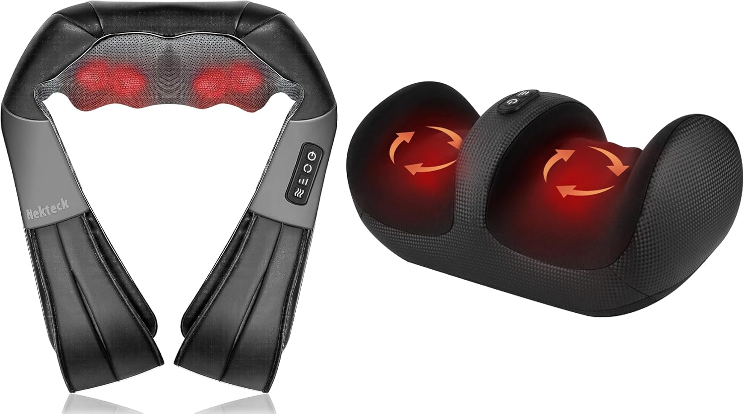 Nekteck Neck & Back Massager and Shiatsu Foot Massager with Heat FM12
