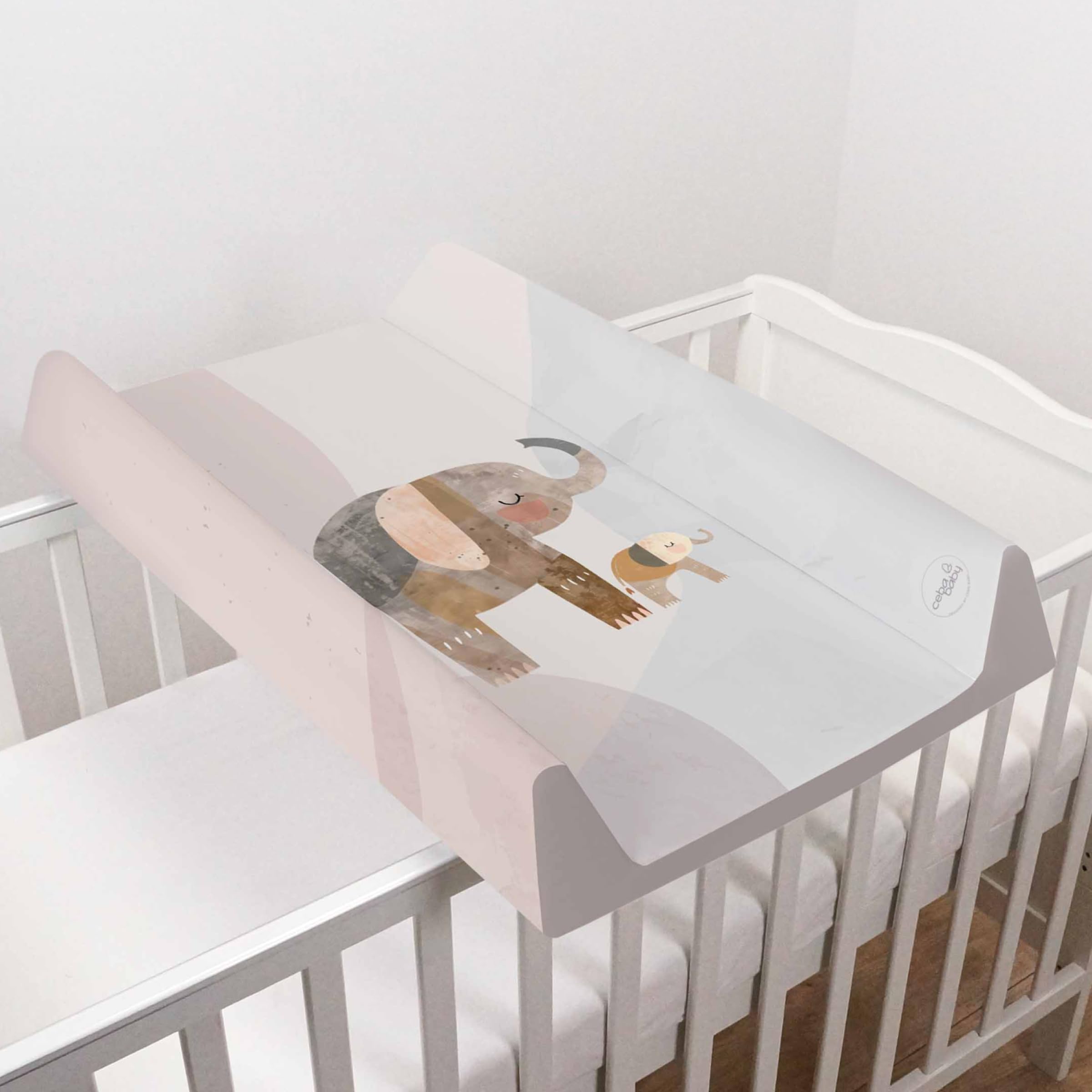 Baby Hard Base Changing Mat/Top Changer 80x50 cm fits 140x70 cm Cot Bed Unisex Wedge Anti Roll Nappy Newborn Baby Waterproof Changing Mat with Raised Edges (Elephant Family)