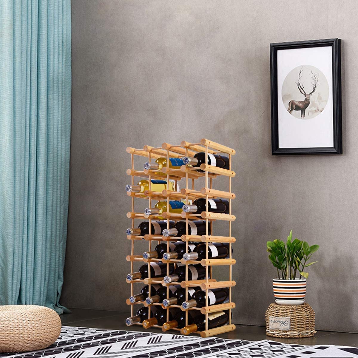 GIANTEX Scaffale Porta Bottiglie di Vino Fino a 40 Bottiglie, Cantinetta in Legno di Pino, 5 Ripiani, 44,5x24x86 cm, Materiale Ecologico, Colore Naturale