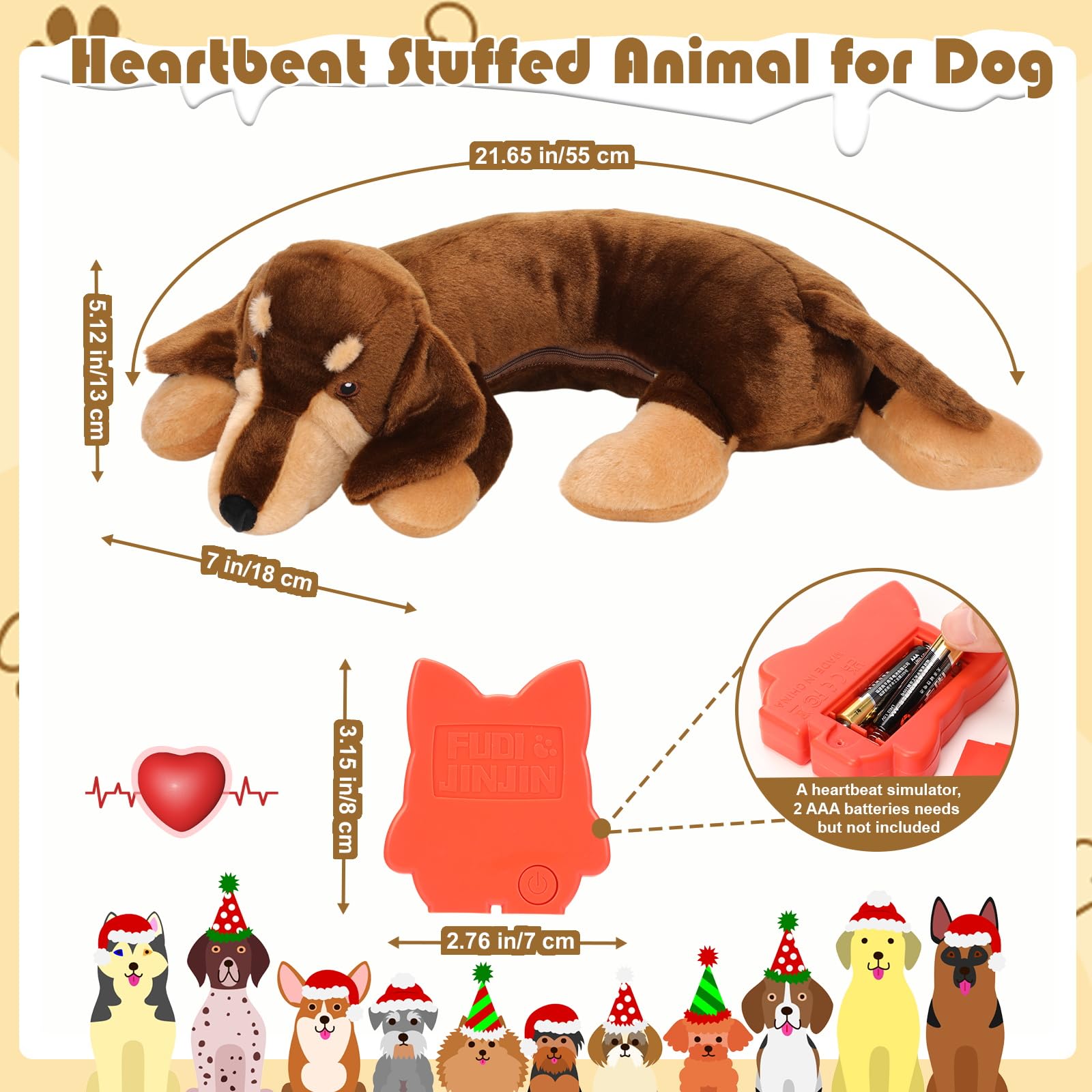 Soulchen Heartbeat Jouet en peluche pour soulager l'anxiété et soulager l'anxiété – Jouet confortable pour chiots – Aide au sommeil pour dressage de cage et de chenil – Compagnon douillet qui aide à