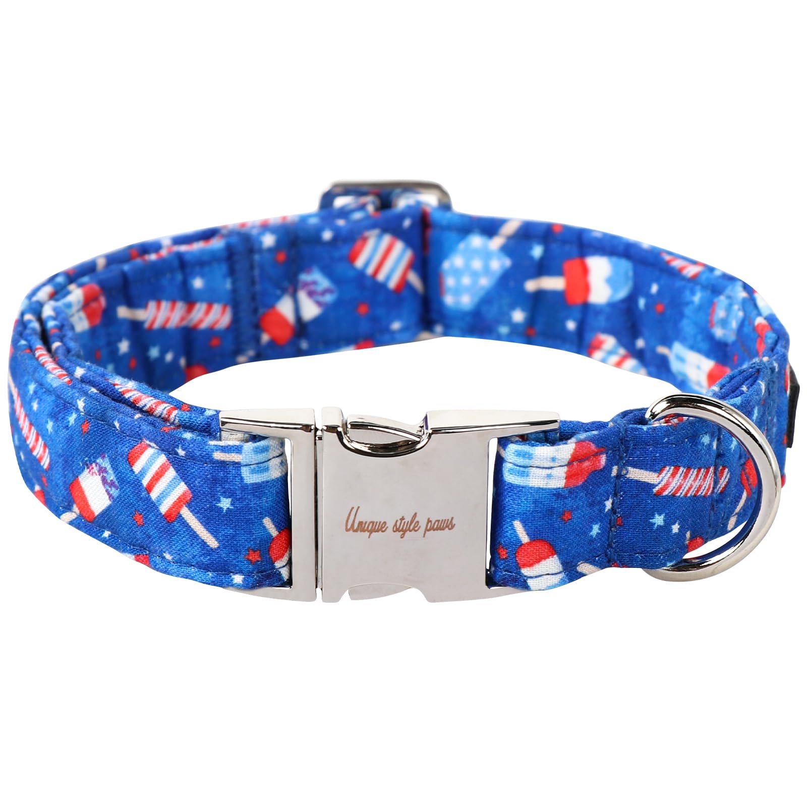 Unique style paws Independence Day Dog Collar Metal Buckle Ice Flag Collar Gift Durable Cute Collar for Small Medium Large Boys Girls Dogs