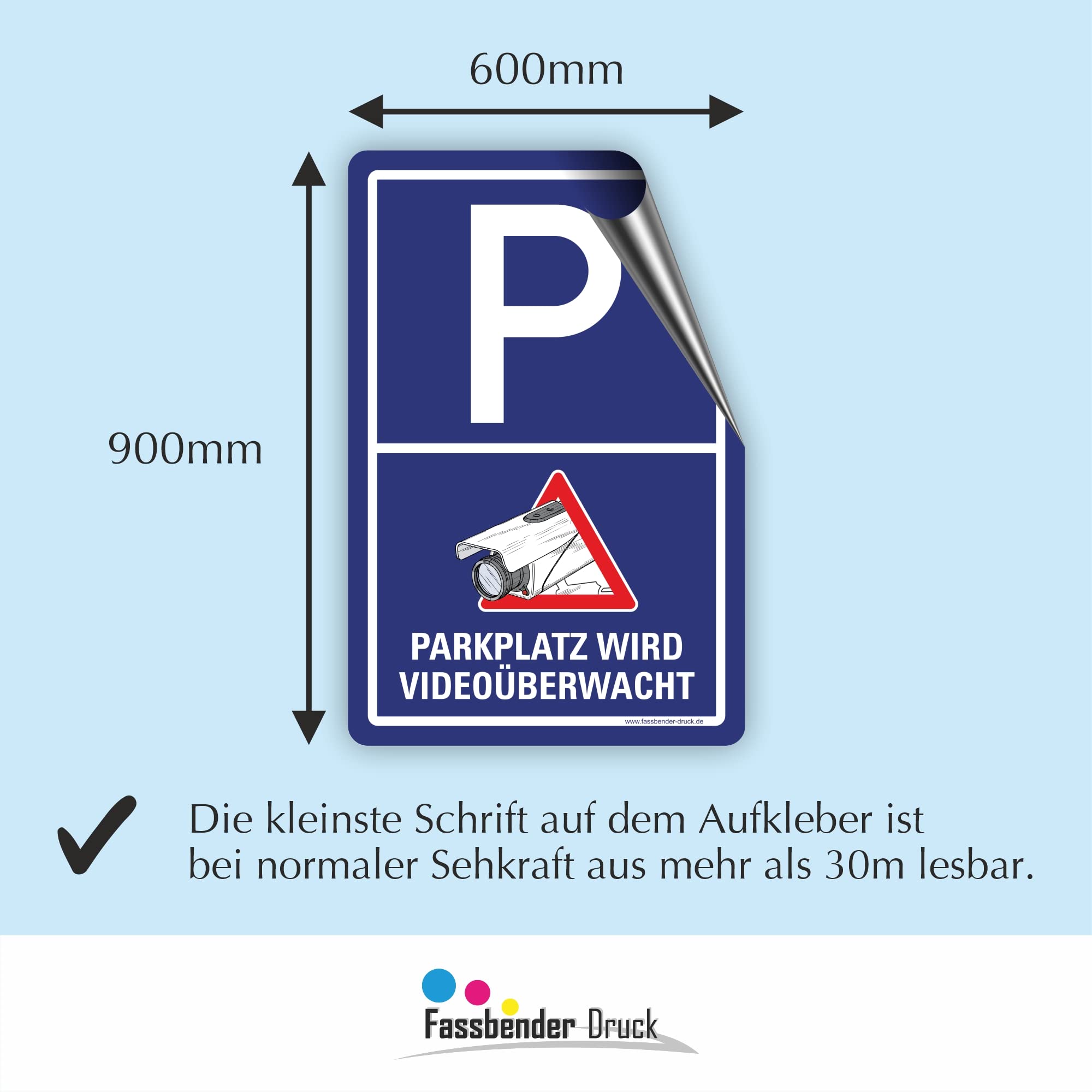 PARKPLATZ IST VIDEOÜBERWACHT Schild zum Markieren eines videoüberwachten Bereiches - Aluverbundplatte für ein Videoüberwachungsschild - (90x60cm AUFKL.)