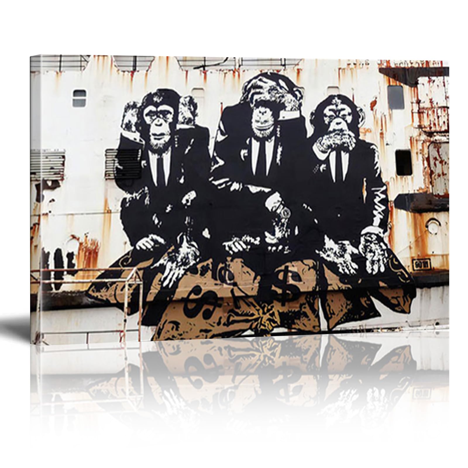 DQTUYIOP Banksy Canvas Wall Art for Living Room Bedroom 3 Wise Monkeys 30x50cm Large Wall Art Inspirational Quotes Paintings Artwork Classic Street Artwork Hallway Stair Decorations