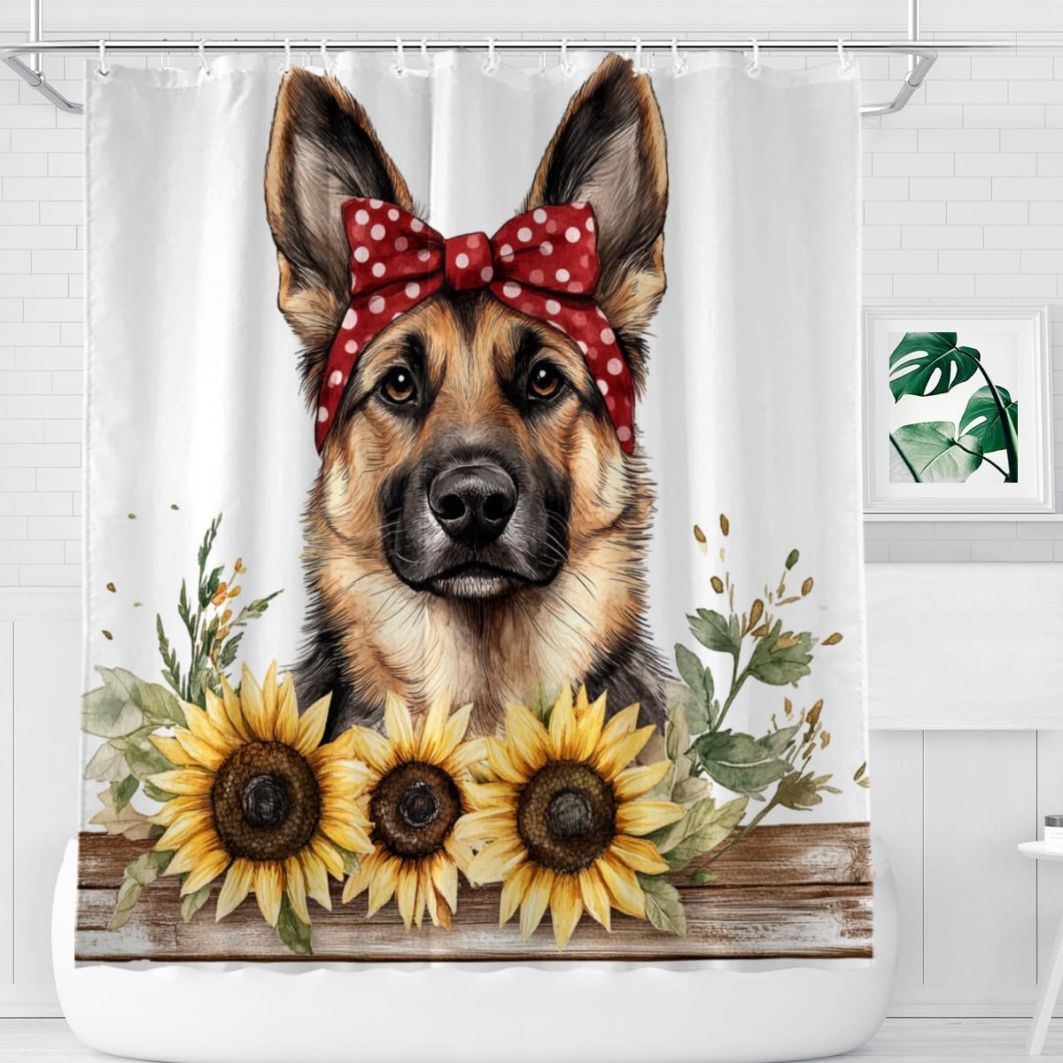 German Shepherd Shower Curtain 72Wx72H Inch German Shepherd Bathing in Bathtub Cute Animal Shower Curtain Bathroom Bath Decoration
