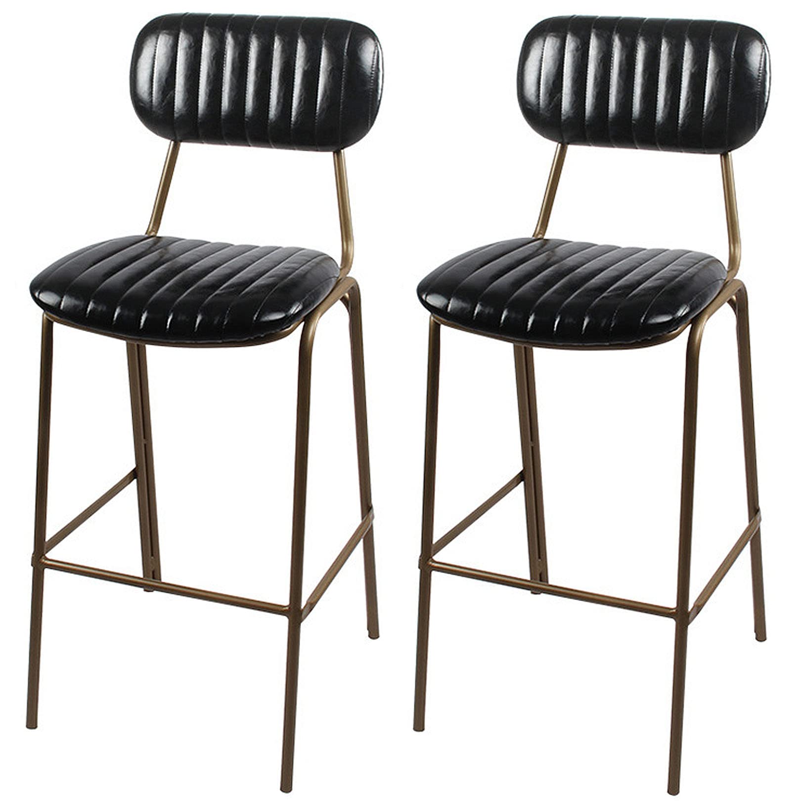 Tabouret de bar vintage noir style industriel avec pieds en métal et dossier confortable | Lot de 2