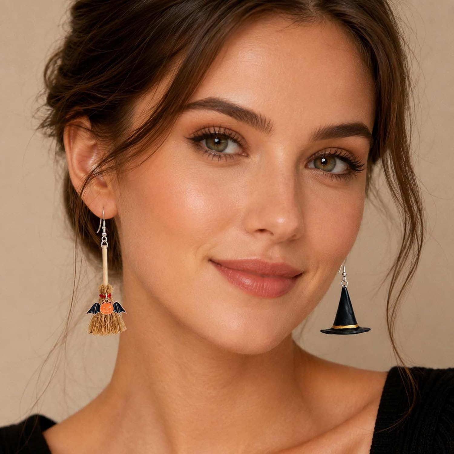 Halloween Witch Earrings for Women Witch Hat Broom Earrings image 2