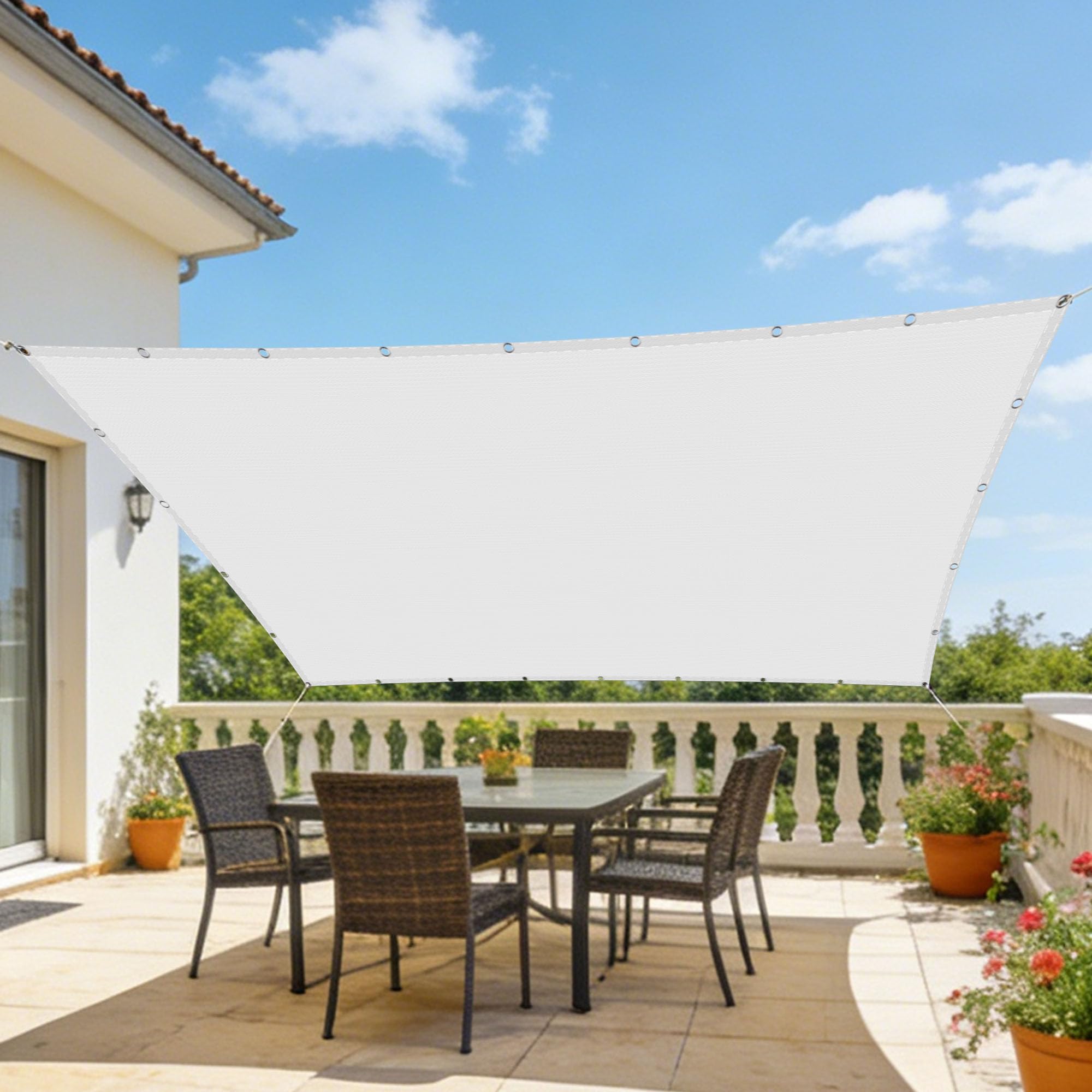 Voiles ombrages rectangulaire 180x450 cm blanc imperméable brise vue extérieur