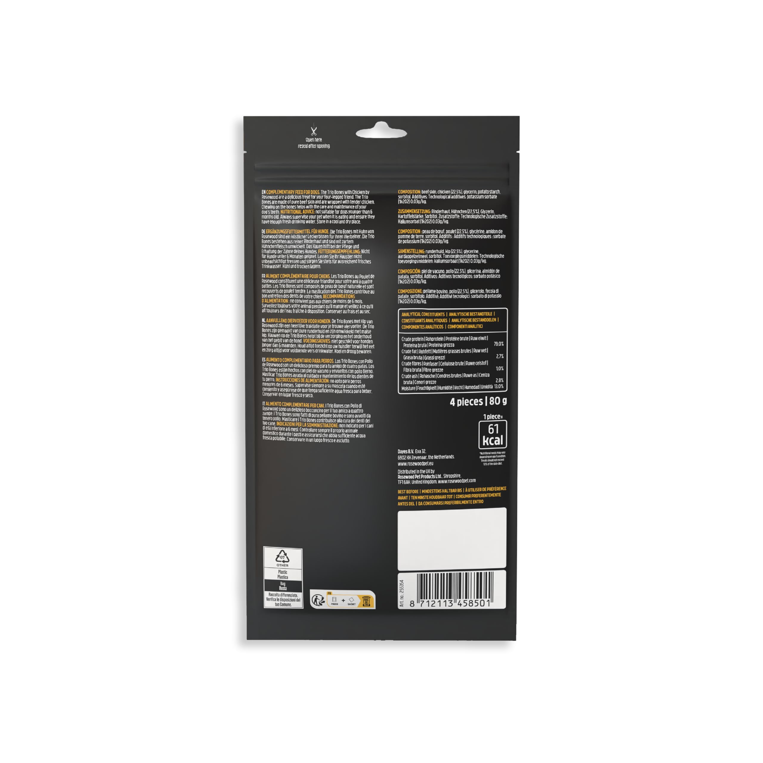 Rosewood Trio Bones Huhn Small – Feste Kauknochen mit Huhn, Kausnack aus Rinderhaut für kleine Hunde, unterstützt die Zahnpflege… – Ansicht 2
