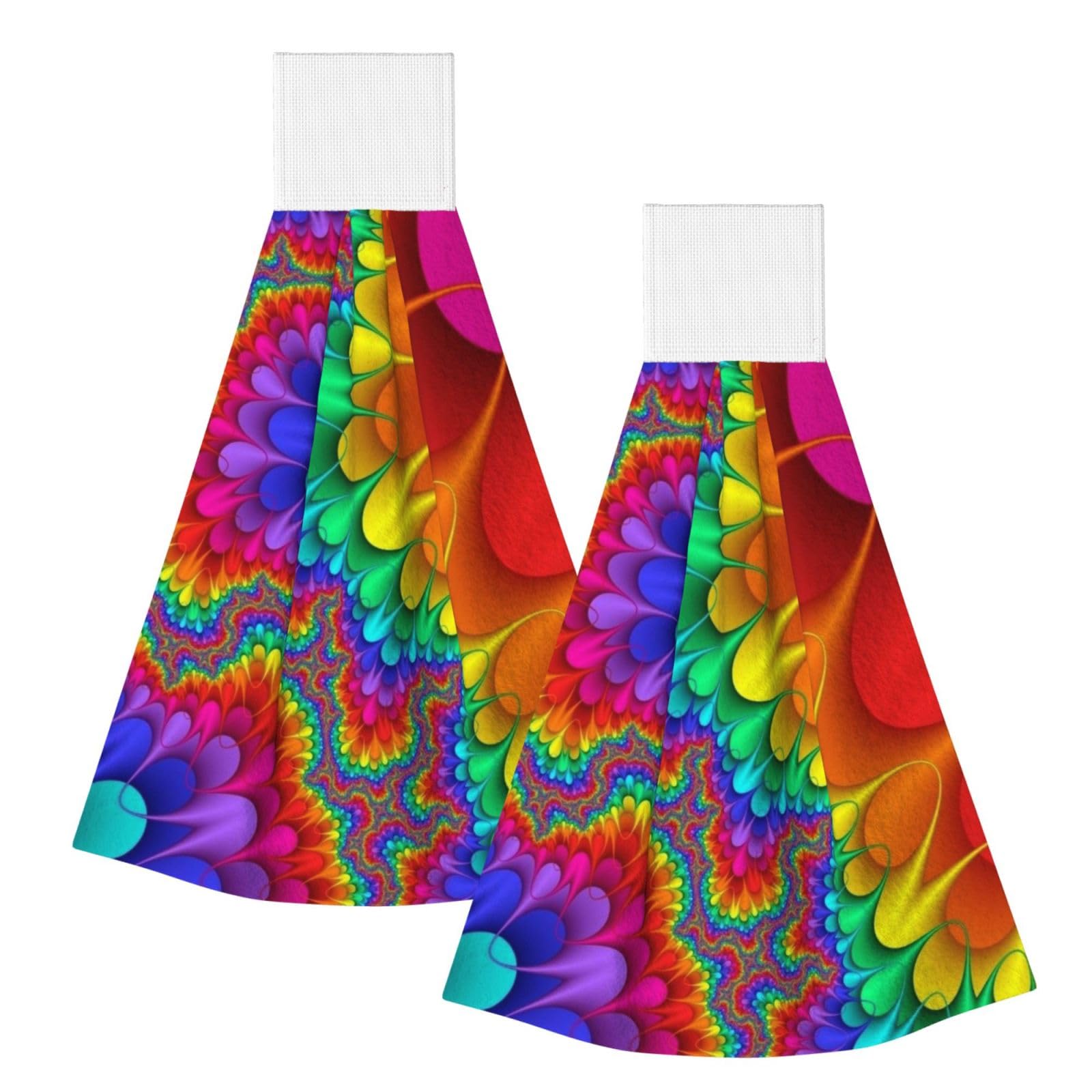 DOPKLNA Bright Color, 2 Pcs Hanging Coral Fiber Hand Towels for Bathroom, Absorbent Kitchen Towels