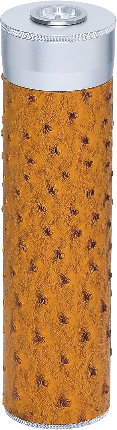 QUALITY IMPORTERS TRADING COMPANY Cigar Tube with Humidifier and Hygrometer, Holds 3-5 Cigars, Durable Metal Construction, Brown Ostrich Leather