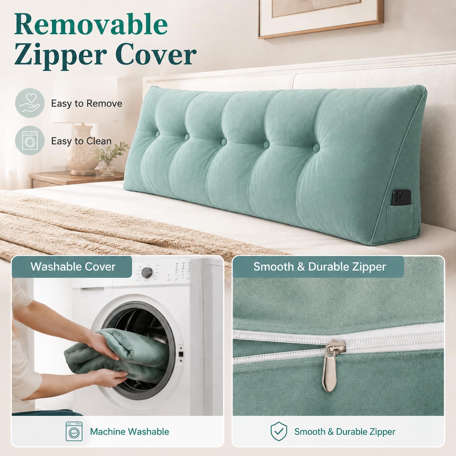 AEHO Cuscino da Lettura Letto Cuscino a Cuneo Triangolare Cuscino Schienale Divano, Morbido Spessore 20cm EPE, 3-in-1 5 Zone Ergonomico per Testata Letto Casa,Grey02,60 * 50 * 20CM