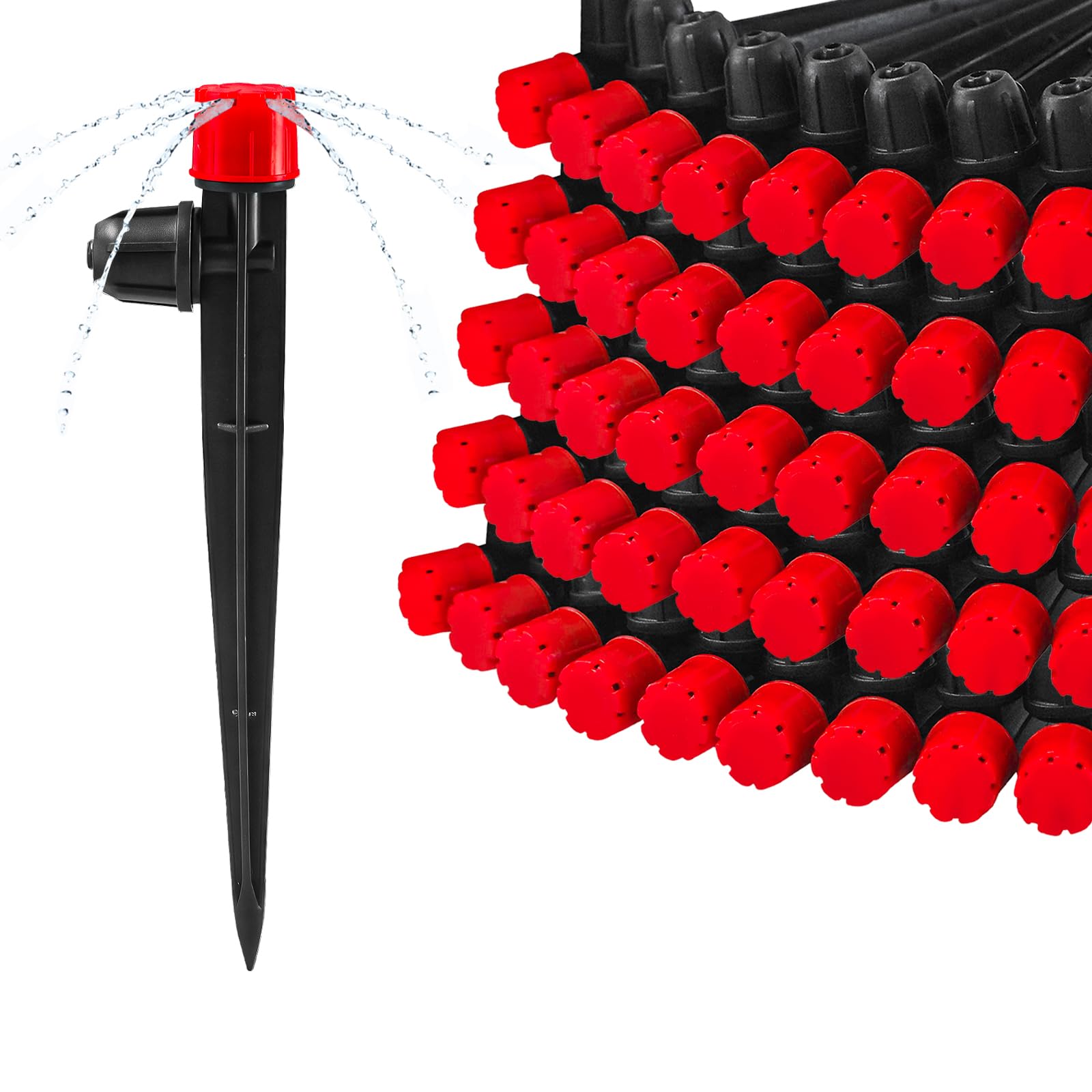 WZFLRUA 55 Pieces Drip Irrigation Emitters for 1/4" Tubing, Adjustable 360 Degree Water Flow Irrigation Multi Stream Spray Emitter On 5" Stake for