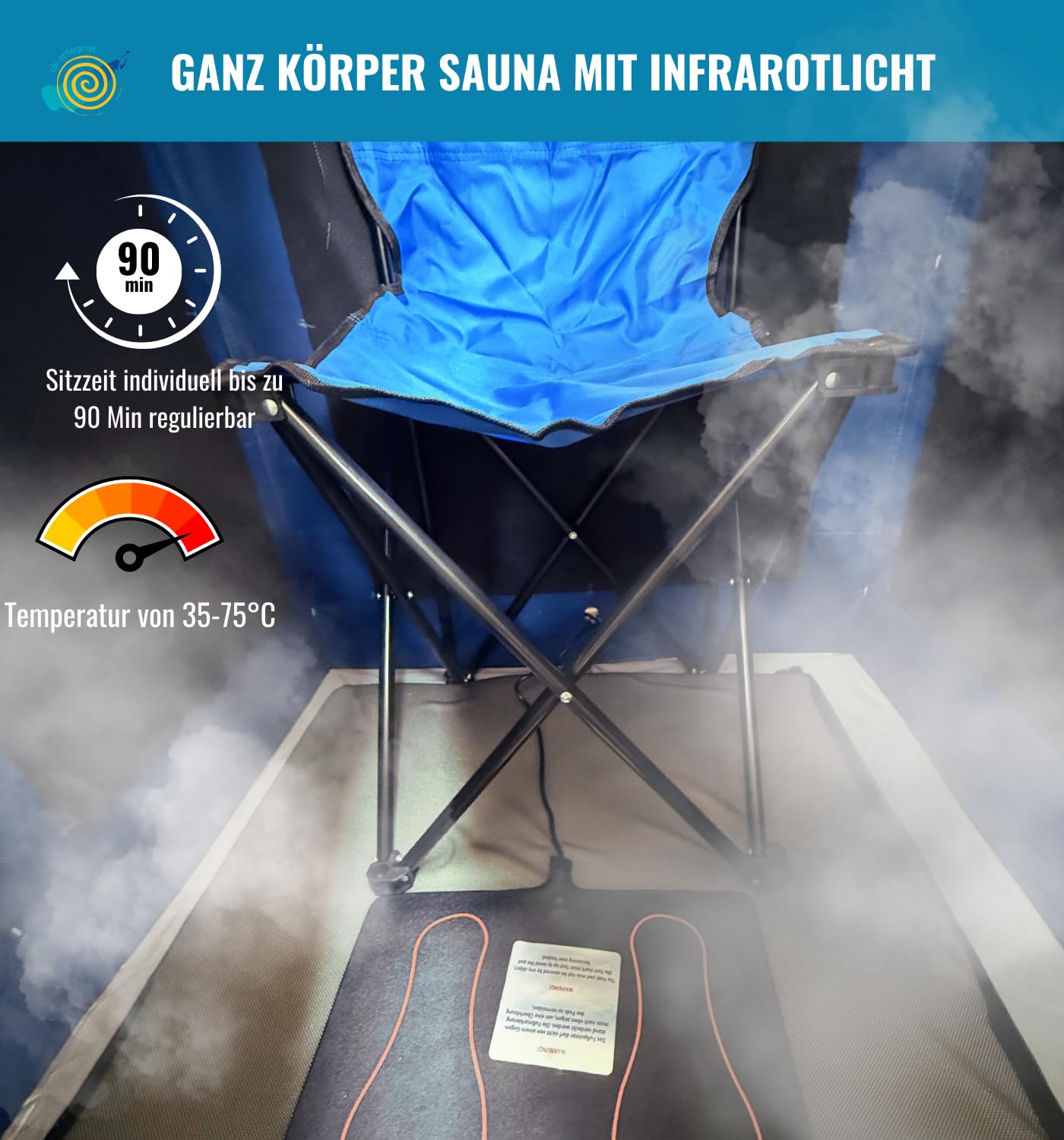 Mobile Infrarotsauna XL Deluxe 1000 W | Tragbare Sauna für 1 Person mit Campingstuhl | Faltbare Wellnesskabine für Zuhause | Kompakte Wärmekabine für Entspannung & Stressabbau