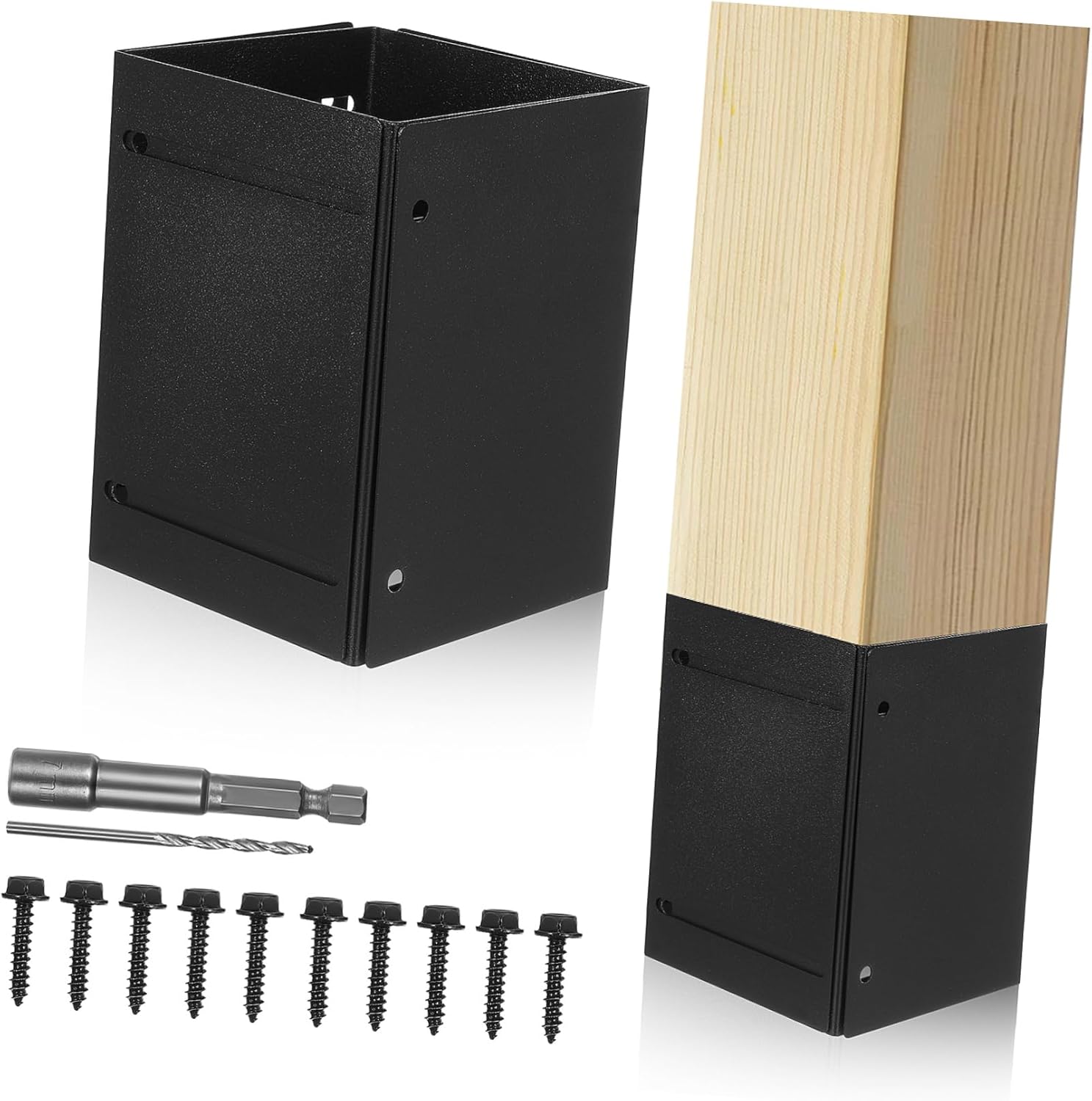 1Set Adjustable Metal Fence Post Protector Kit Deck Post Sleeve for Wooden Mailboxes Fences Protects Against Rain Damage Easy Installation