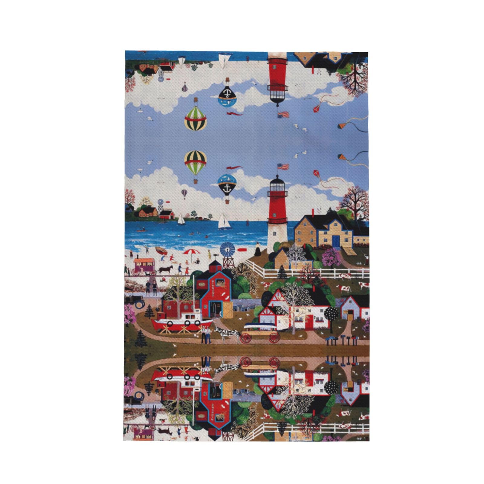 XXahnbm Coastal Lighthouse Print Waffle Kitchen Towel,Absorbent Hand Towel