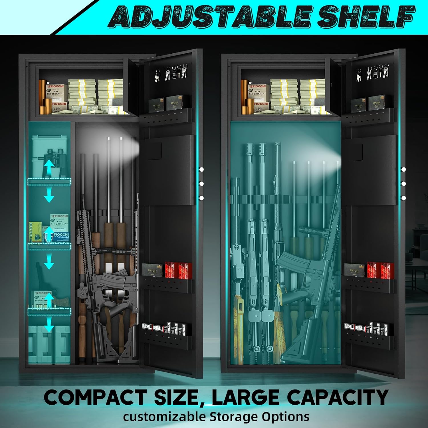 Large Gun Safe for 10-14 Rifles &shotgun safe, Electronic Keypad Security Safe with Adjustable Shelves, Gun Cabinet Rifle Rack and Pistol Ammo Storage for Home Defense big safe gun safe black large