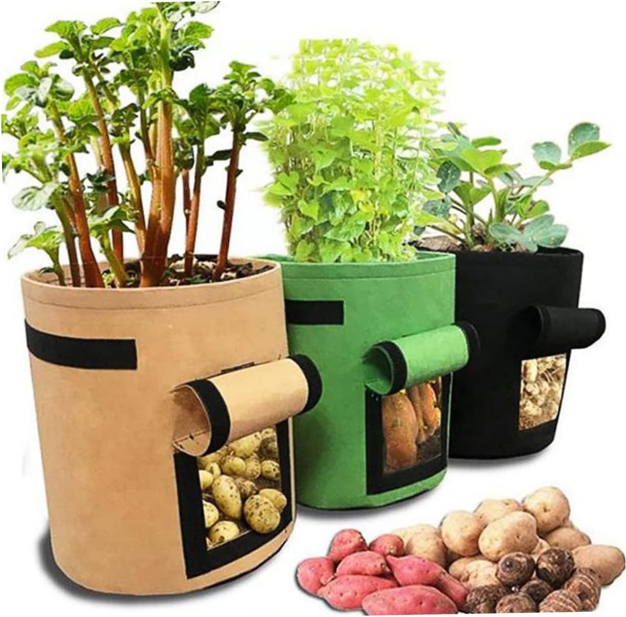 8pcs Non-Woven Planting Bag Flap Window Breathable Water Absorption Grow Bags for Potatoes and Vegetables Pots for Balconies and Patios