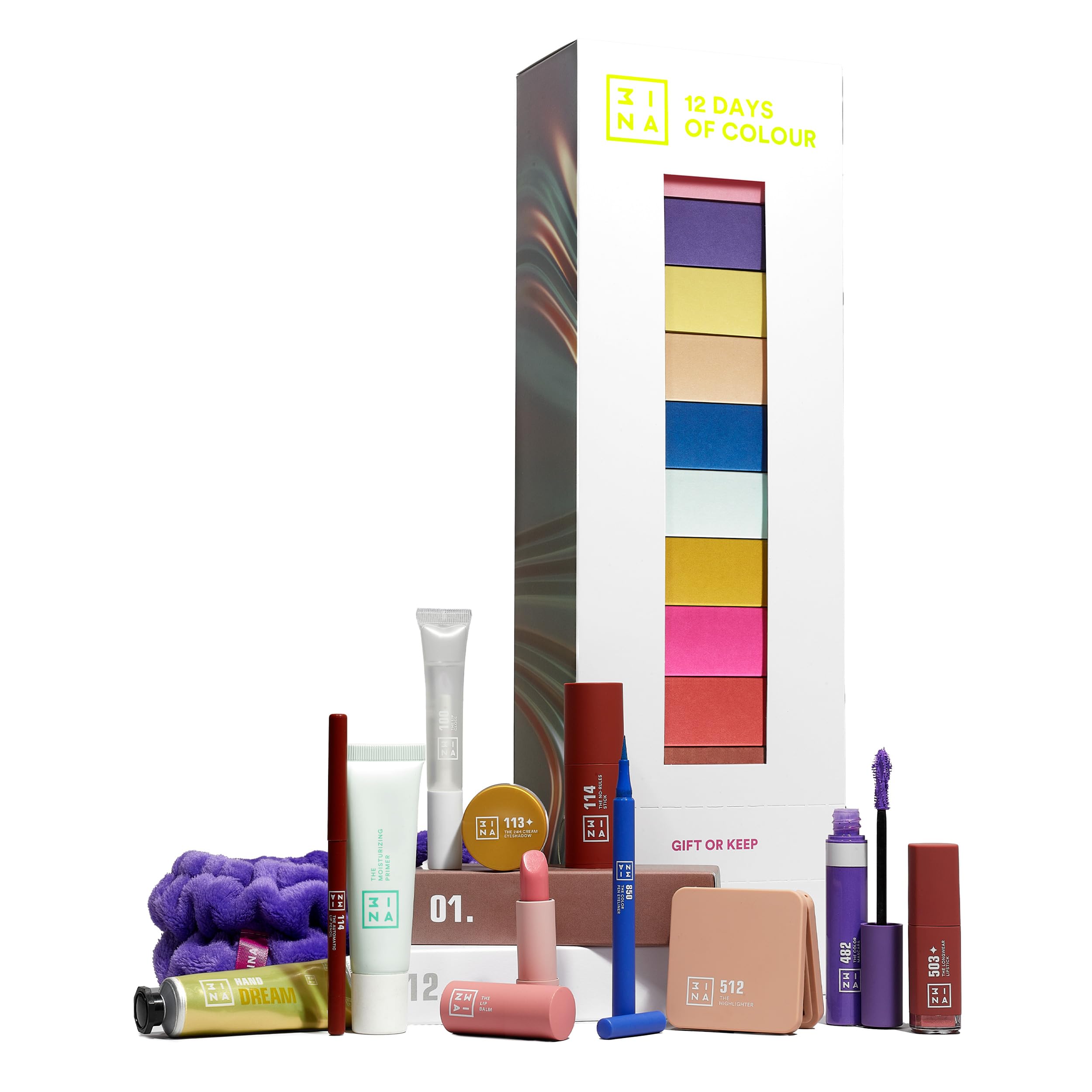 3INA MAKEUP - 12 Days of Color - Calendario dell'Avvento 2023 Bellezza - Calendario dell'Avvento Cosmetici - Set per il make-up con 12 prodotti in formato completo - Vegan - Cruelty Free