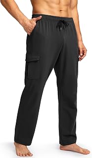 Men's Cotton Sweatpants with Cargo Pockets Open Bottom Yoga Pants for Men Lounge Pants for Athletic Workout Casual