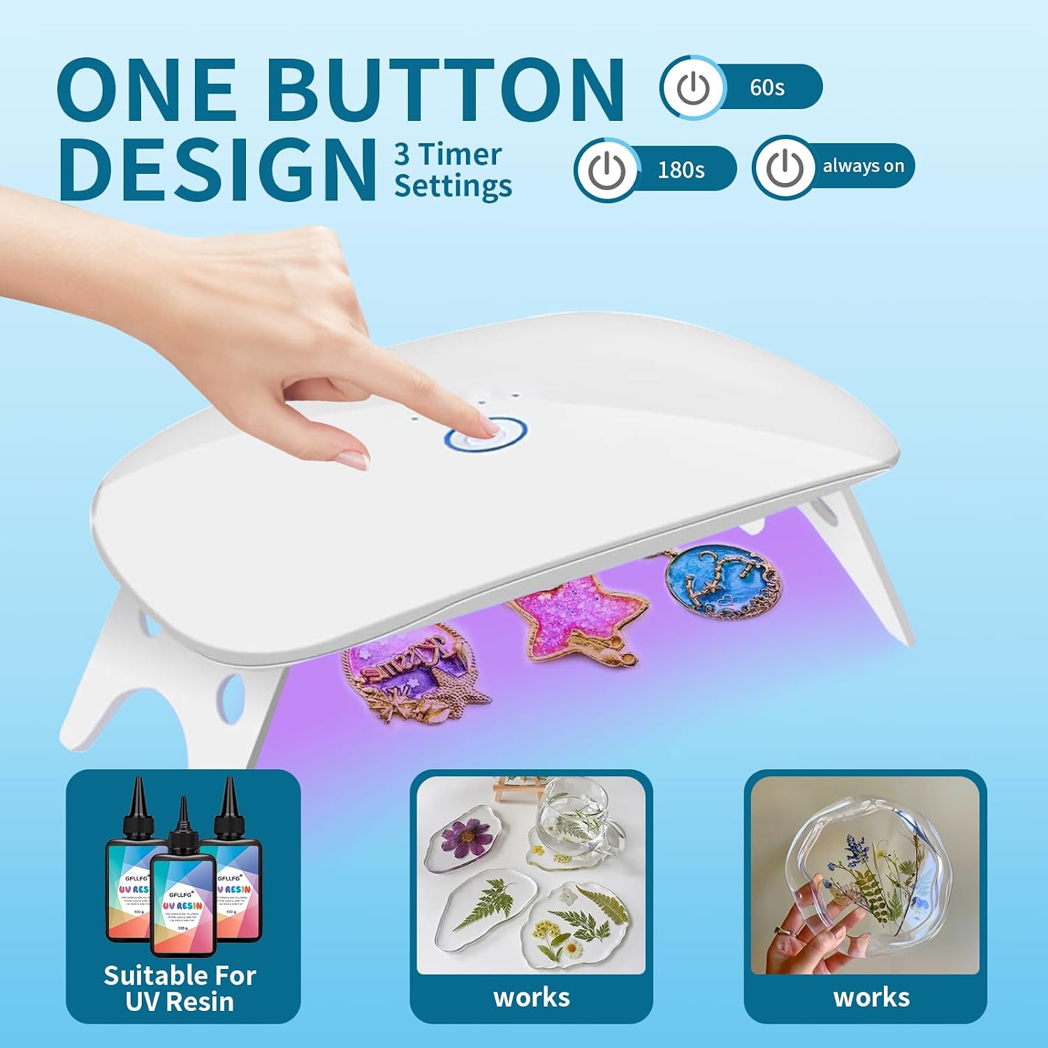 GFLLFG uv Resin with Light-Crystal Clear Hard UV Resin No Bubbles, Beginner Friendly Gift Box Set for DIY Jewelry Making, Handmade Gifts & Relaxing Crafts