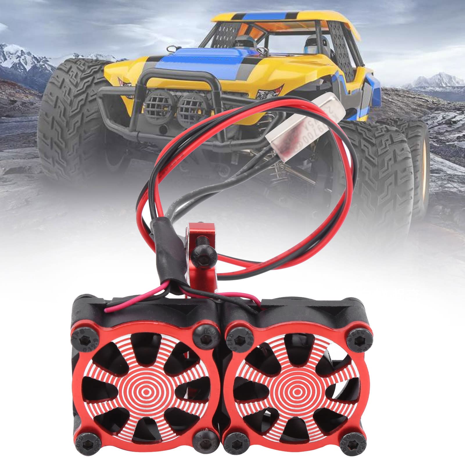 Dissipateur de Chaleur en Aluminium avec Double Turbo Pèche de Chaleur Ventilateurs de Refroidissement de Moteur électrique RC pour Moteur de Voiture RC 1/10 36mm(Rouge)