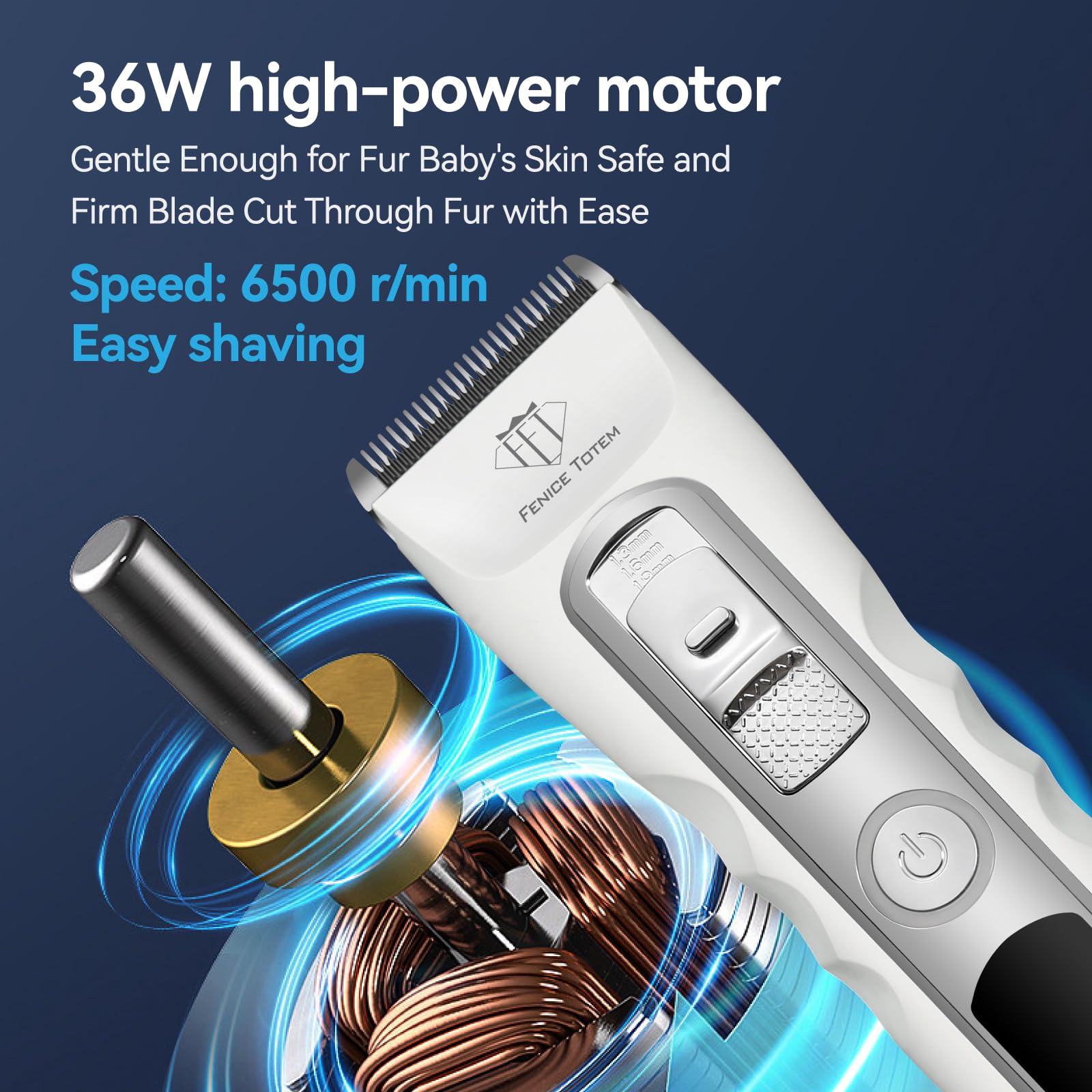 Tosatrice professionale per la toelettatura dei cani, senza fili, motore da 36 W, batteria 4000 mAh, lama 4 in 1, con 5 pettini guida (bianco)