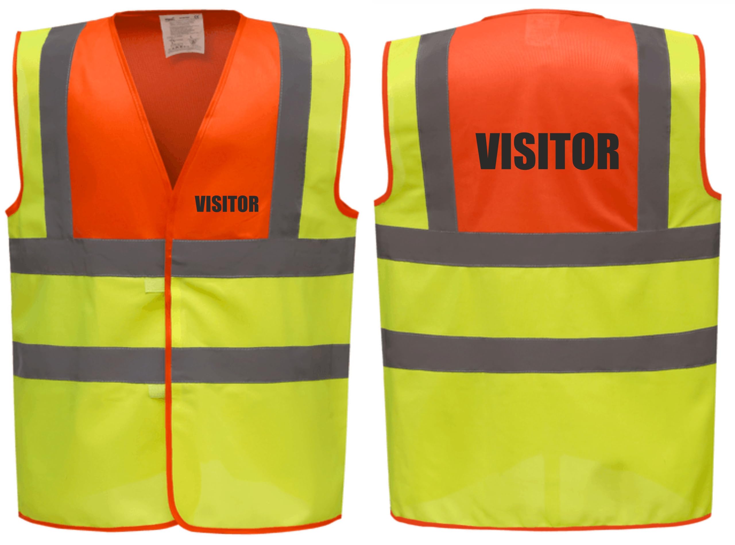 Brook Hi Vis Premium Two Tone Safety Vest - VISITOR Printed Front & Back, Event Management High Viz Waistcoat, Available 8 Colours Hi Vis Vest (UK, Alpha, M, Regular, Regular, Orange/Yellow)