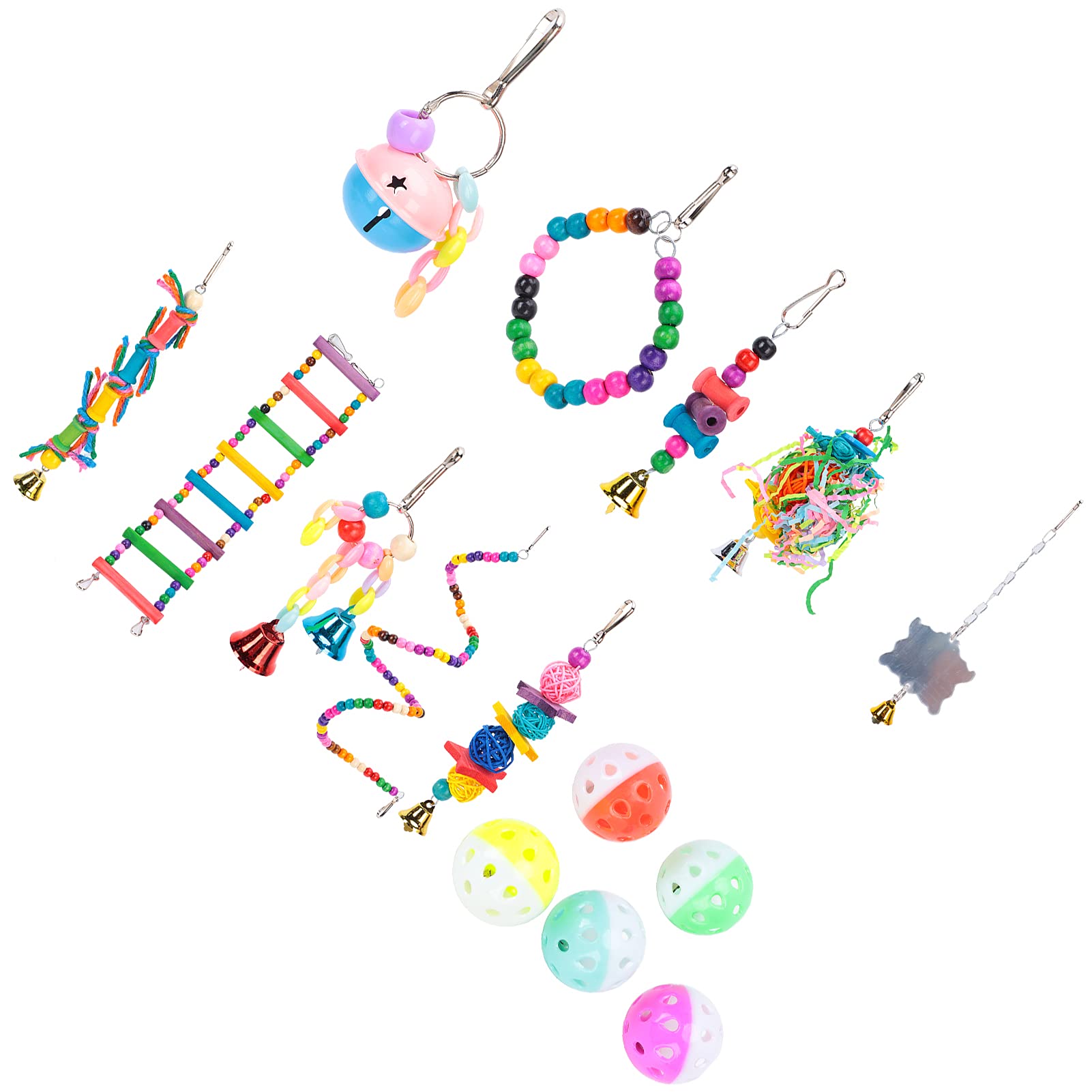 15 Packungen Vogelschaukelspielzeug, Papageien, Kauspielzeug zum Aufhängen, mit Glöckchen, Leiterperlen zum Beißen und Spielen