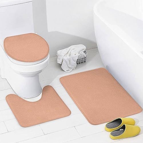 Miniatura 4 de 4 Pcs Bathroom Sets with Shower Curtain and Rugs - Modern Fashion Retro Golden Orange Stripe Print Bathroom Mat Set Decor Accessories for U Shape
