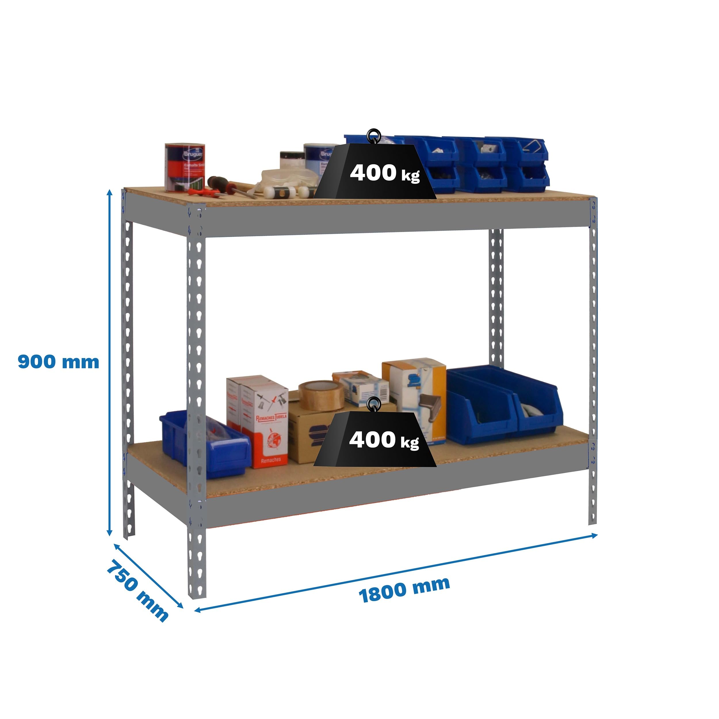 Simon Rack Banco de Trabajo Taller 1800x750 mm - BT Basic | Capacidad Carga 400 kg, Montaje sistema clic, Pintura anticorrosión, Gris