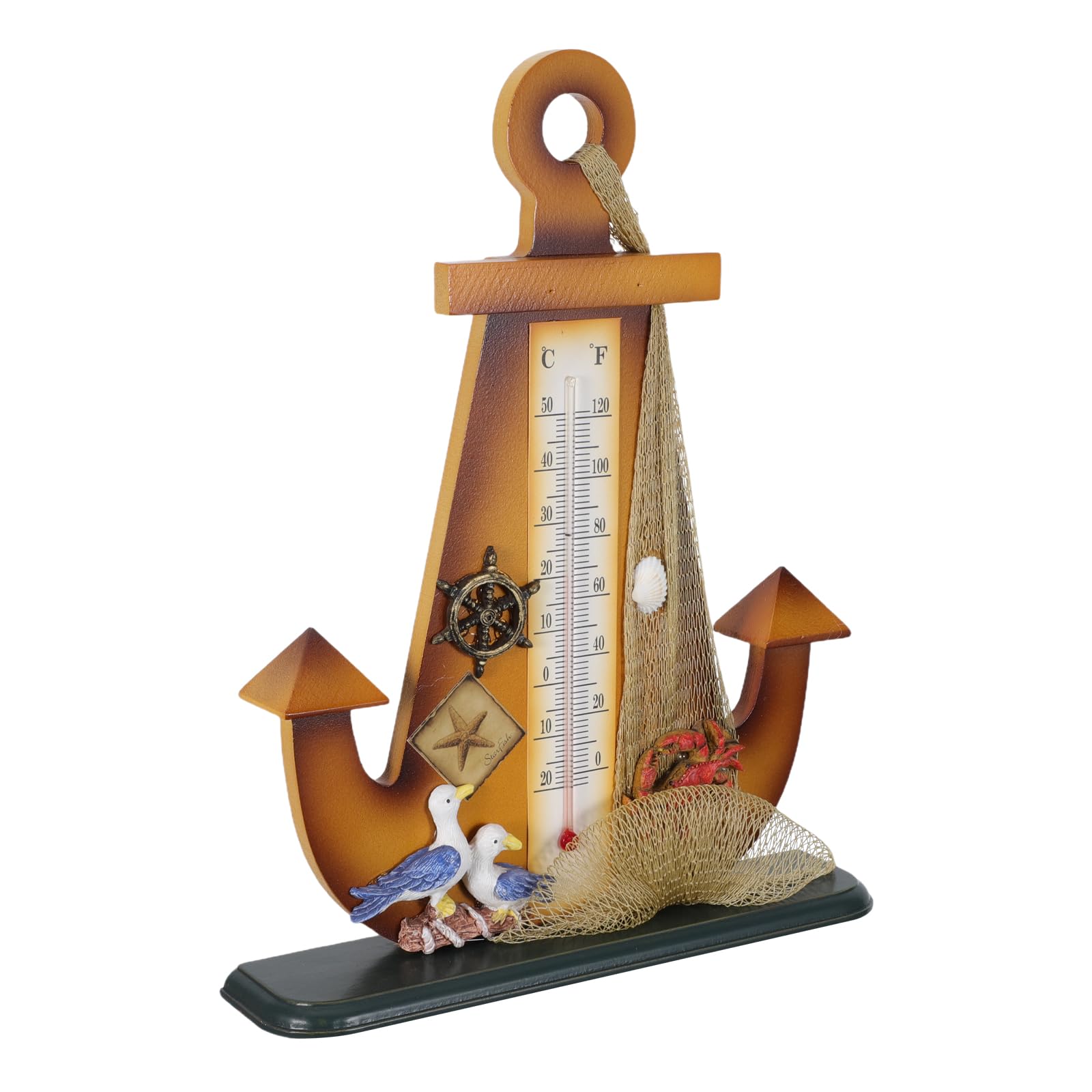 TOYANDONA Termometro Nautico da Tavolo Design Ancora Vintage, Misuratore di Temperatura per Interni e Decorazione Mediterranea da Scrivania per Casa, Ufficio e Giardino